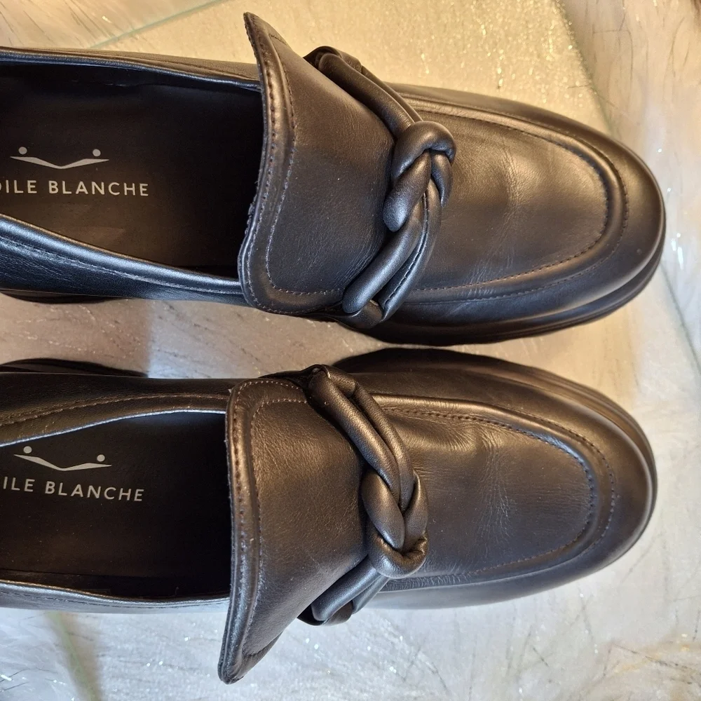Voile Blanche Carine Black Leather Slip-On Ankle Chunky Loafers Size Women 10.5